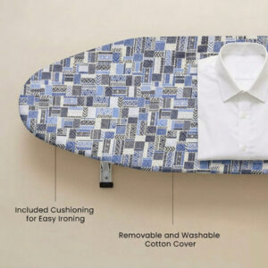 Ironing board with cushioned surface and removable washable cotton cover